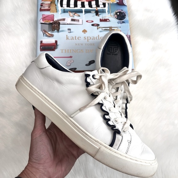 Tory Burch White and Navy Sneakers - Picture 1 of 12